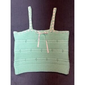 Handmade Crochet Cropped Tank Top w/ Accents Mint Green - Size Women’s Medium
